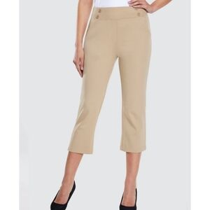 Willit Tan Button Detail Pull On High Rise Capri Pants Size Large